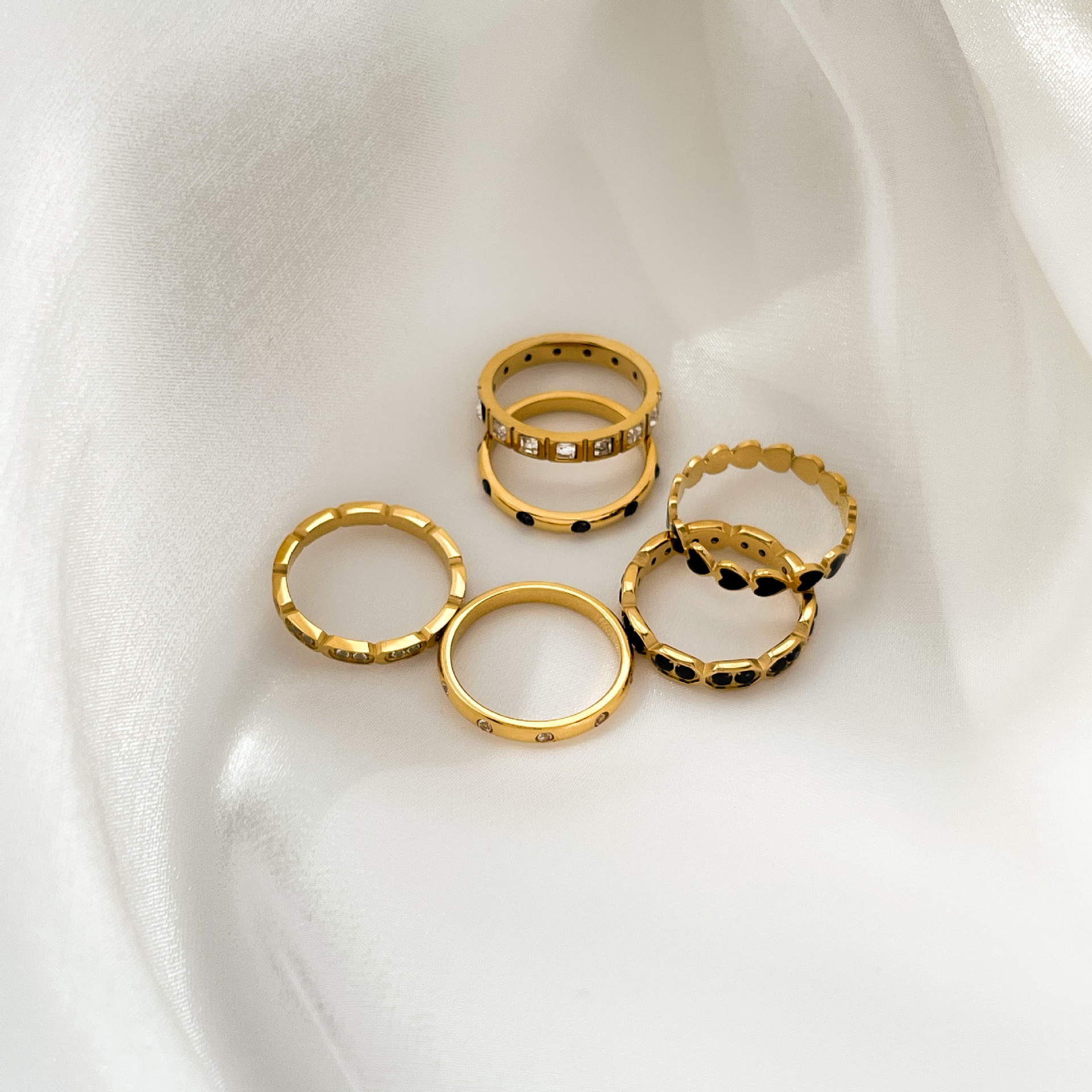 10g Weight Rhinestones Inlay Material Simple Style Round Square Heart Shape Titanium Steel Inlay Rhinestones Rings