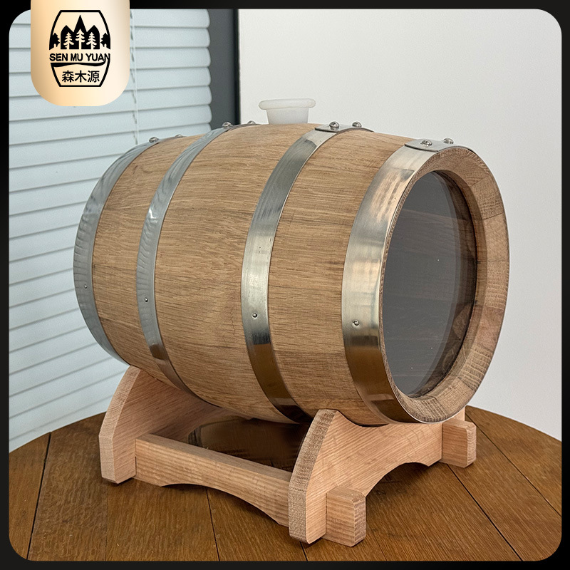3L 5L 10L Visual Glass Oak Barrel Aged Roasted Solid Wood Linerless Oak Barrel Wine Barrel Beauty