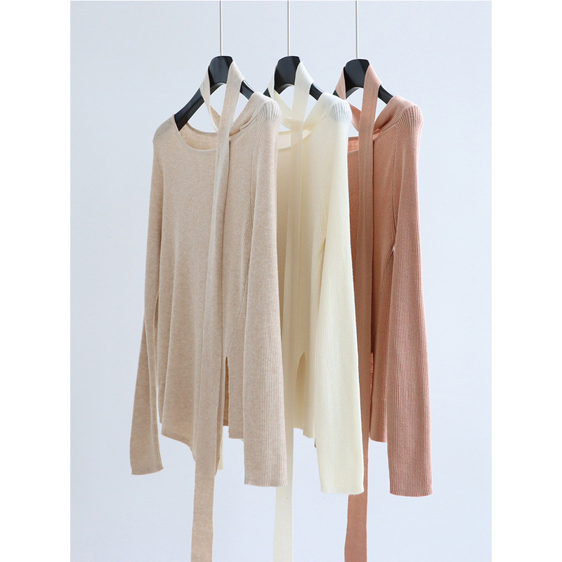 French Ribbon Autumn and Winter Wool Knitwear Long-Sleeved Pullover Top Women's Retro Atmosphere Bottoming Knitwear New Product