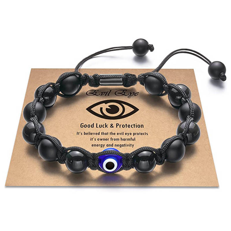 Evil Eye Bracelet Men's Natural Stone Beaded Bracelet Adjustable Wire Wrapped Blue Eye Frosted Tiger Eye Bracelet Evil Eye Bracelet Men's Natural Stone Beaded Bracelet Adjustable Wire Wrapped Blue Eye Frosted Tiger Eye Bracelet
