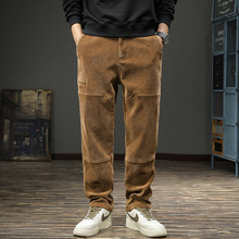高端美式复古灯芯绒休闲裤男宽松大码冬季潮牌直筒阔腿裤运动卫裤
