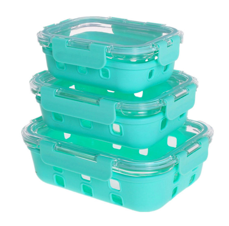 Caja de almacenamiento de vidrio de silicona desmontable con cubierta para refrigerador de grado alimenticio cuenco de sellado especial con cubierta para horno de microondas