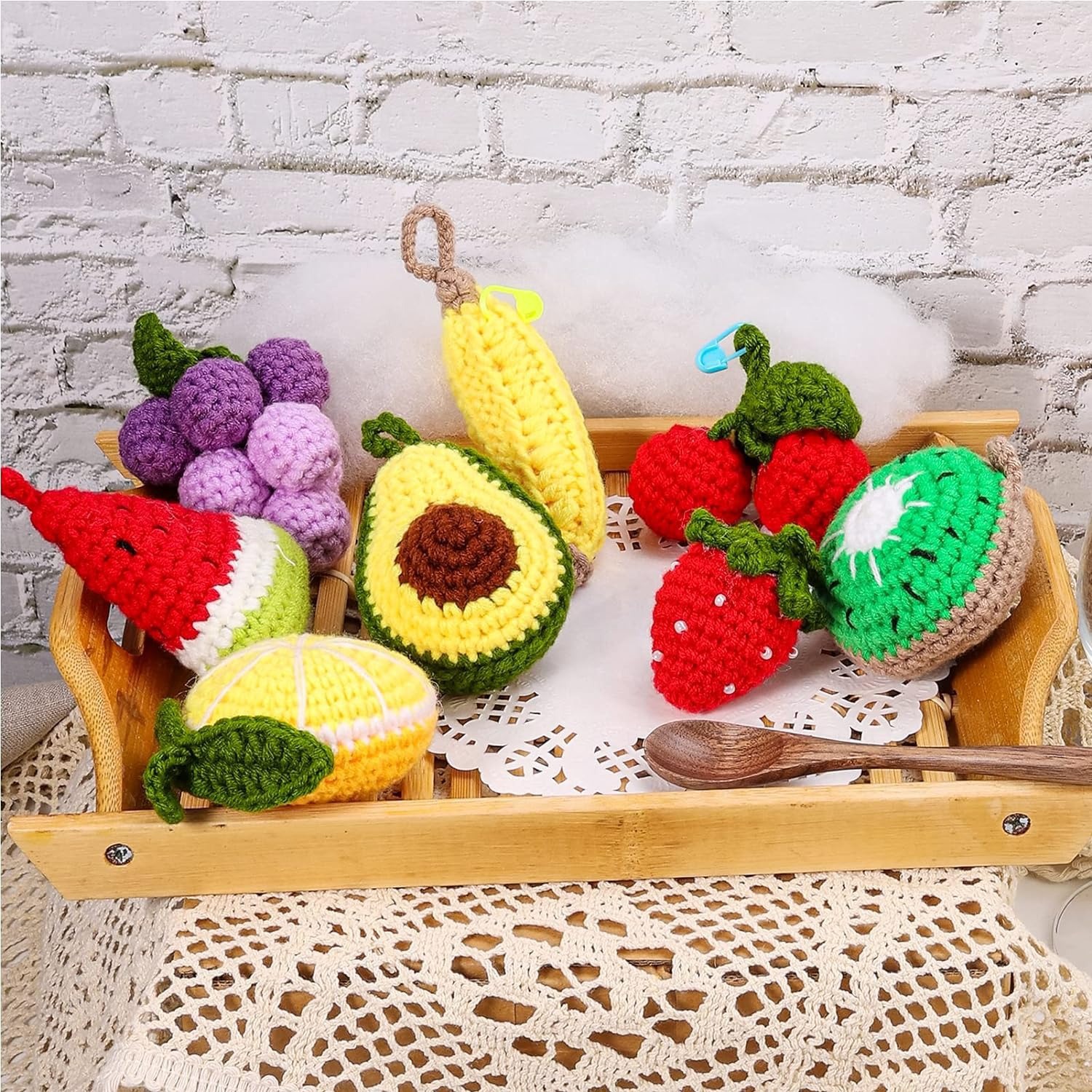 跨境新品钩针材料包水果套餐钩织材料包英文视频教钩针编织材料包