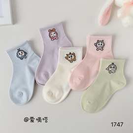 爱嘀嗒儿童袜子春款薄棉中筒卡通潮袜那女孩精梳棉1-15岁厂家批发