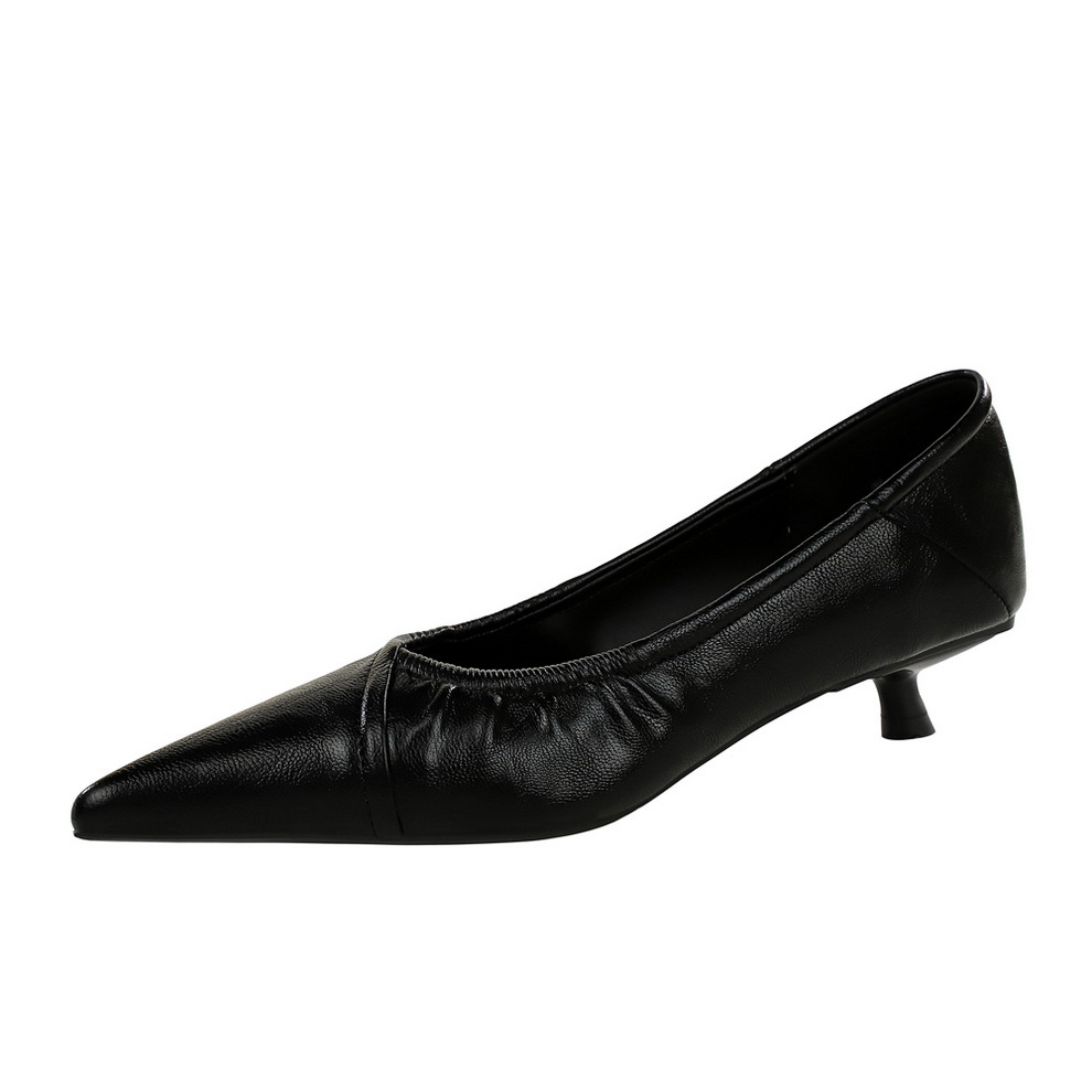 2388-1 Korean-style Fashionable Panama-pattern Professional Pointed-toe Low-heel Women's Slip-on Mid-heel Shoes_vogvips.com