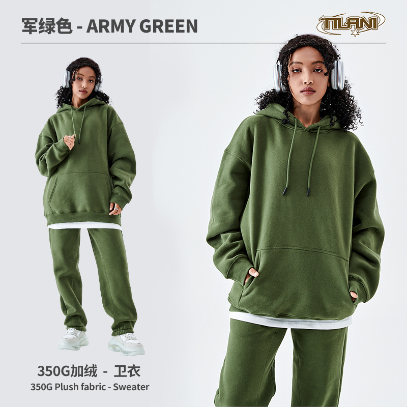 Conjunto deportivo unisex, sudadera con capucha y pantalón, forro polar grueso 350g, moda europea y americana