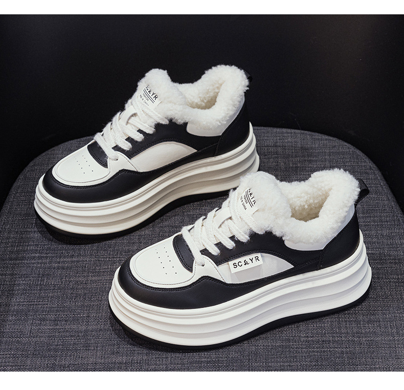 Giày sneaker nữ chunky đế dày mũi tròn lót lông cừu ấm áp mùa thu đông — M2688-1 màu đen lót nhung, M2688-1 trắng be lót nhung chi tiết 21