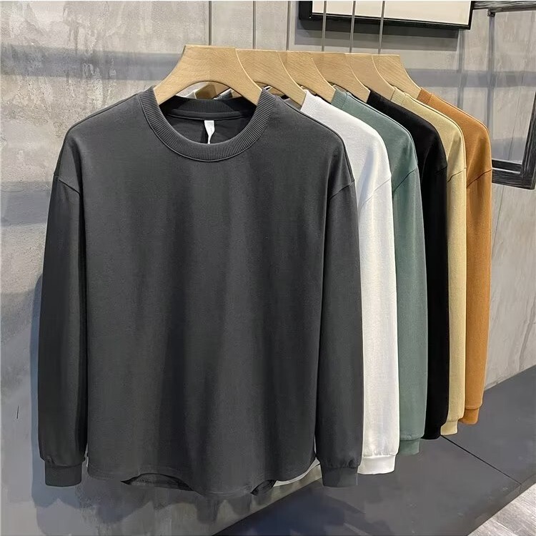 Long sleeve T-shirt trendy all-match handsome loose top solid color Japanese round neck bottoming shirt men's sweater Spring and Autumn New