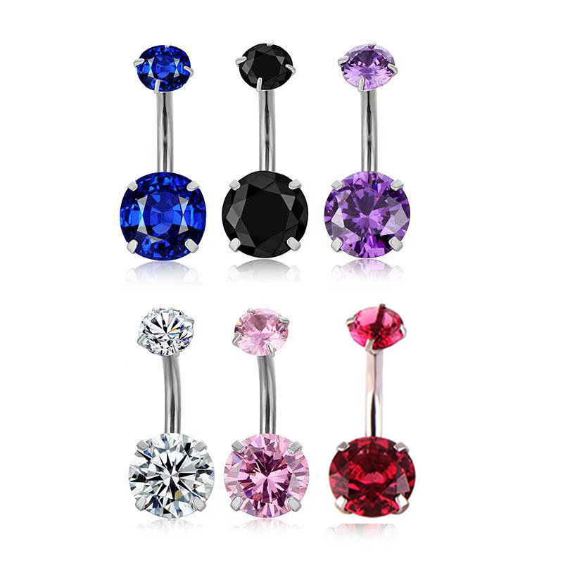 Modischer, grenzüberschreitender E-Commerce-Bauchnabelpiercing-Stecker aus Titanstahl in verschiedenen Farben mit doppelköpfigem Zirkonia – einfach zu tragen_voghion.com