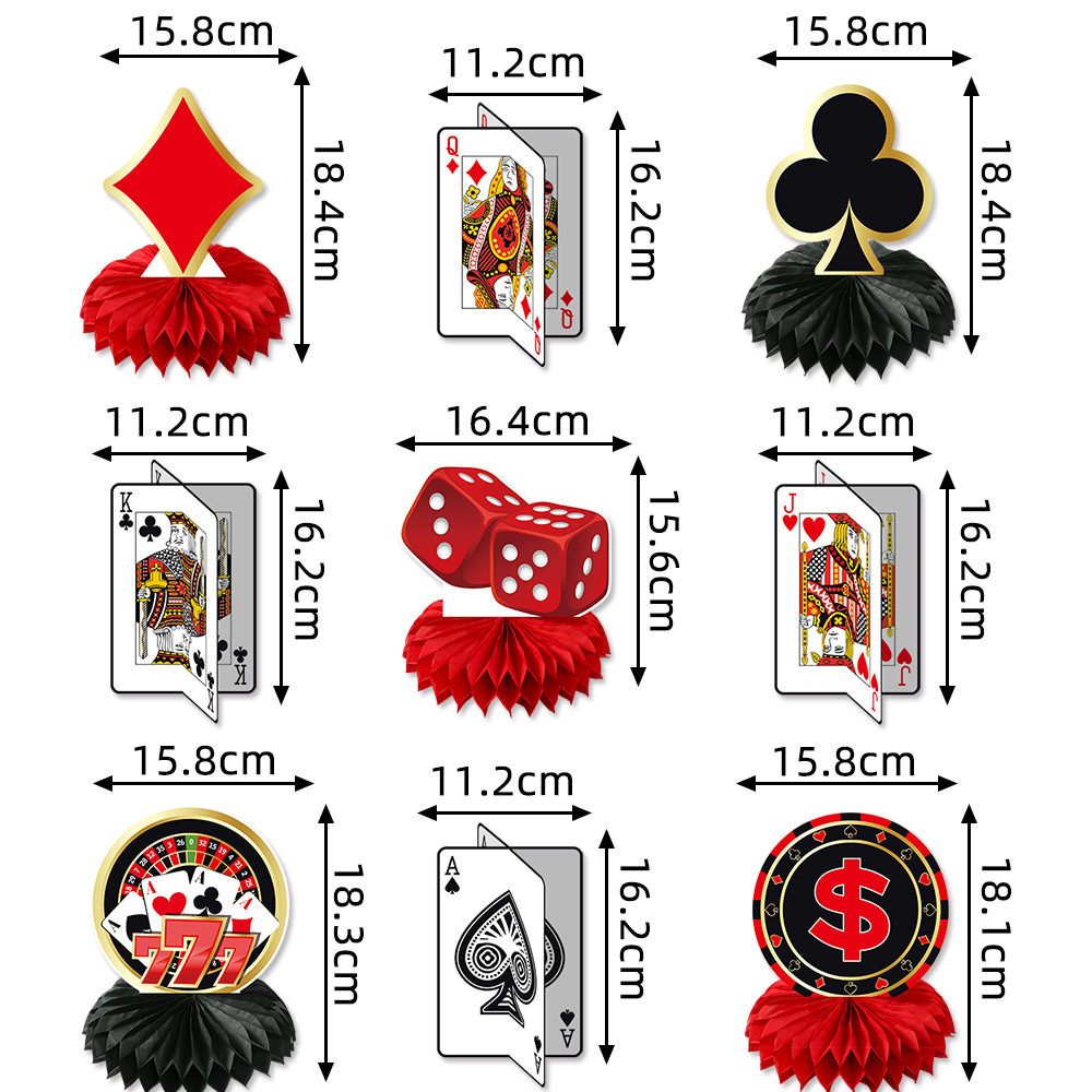 Decoración de fiesta de cumpleaños transfronteriza decoración de entretenimiento temático dados de póquer estereoscópicos decoración de cumpleaños de panal