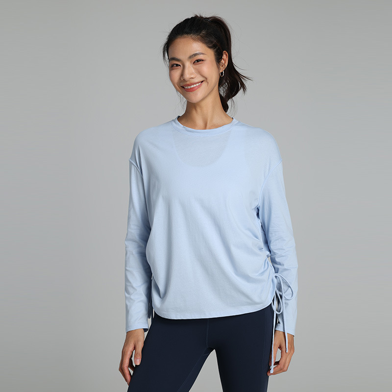 抽绳速干长袖瑜伽服普拉提t恤女透气显瘦跑步健身服宽松运动上衣|undefined