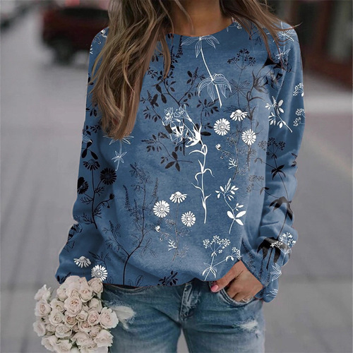 Christmas tree printed European and American women's wear T-shirt slim soft women's round collar pullover long-sleeved top