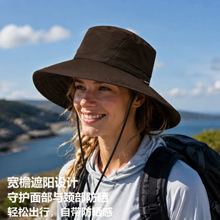 永歌品牌定制护颈遮脸一体遮阳帽可调节防风绳徒步露营透气渔夫帽