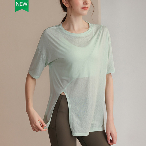New Tencel Snowflake sports top for women, loose slimming short-sleeved T-shirt running fitness cover-up sexy yoga wear summer