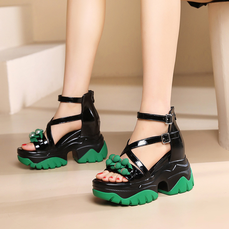 10cm Height Increased Super Heel Sandals 2023 Summer Women's Flat Platform Breathable Open Toe Sandals