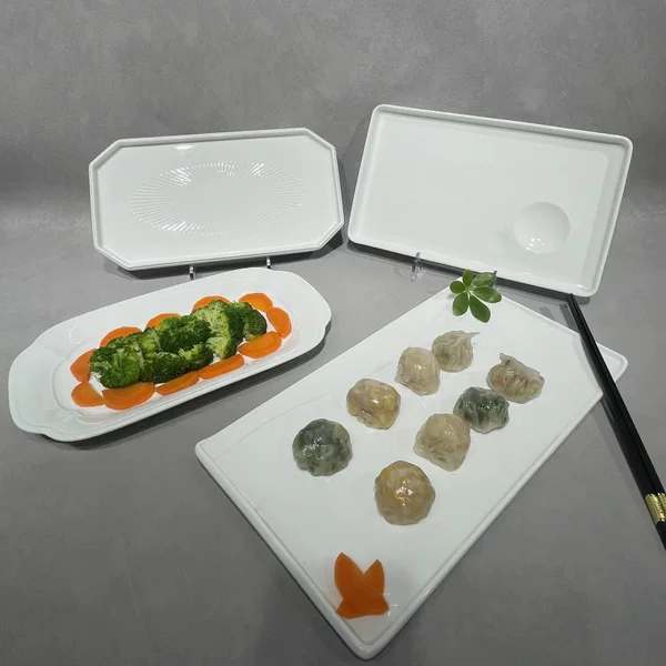 Ceramic Chinese-Style Pure White Rectangular Plate, Creative Private Restaurant Dish Plate, Household Rectangular Small Stir-Fry Plate, High-End Cold Dish Plate