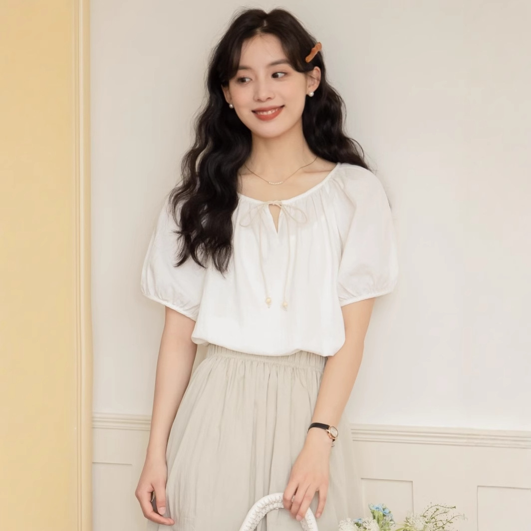 实拍 夏季日系简约棉麻复古森系小众短袖衬衫女法式气质衬衣上衣
