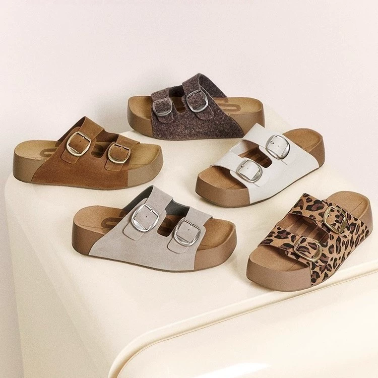 Женские сандалии Birkenstock в лесном стиле с двойной пряжкой и толстой подошвой, новинка 2025 года, модные универсальные и удобные пляжные шлепанцы