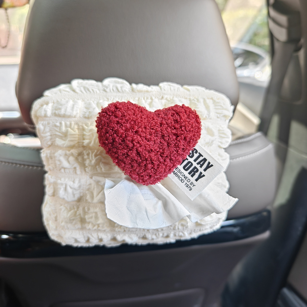 Cute Car-Mounted Tissue Box, High-End Plush Simple Armrest Box, Premium Car Tissue Box Hanging Bag Decoration for Women