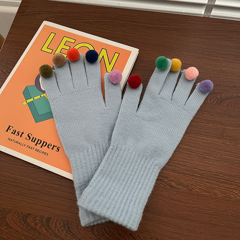 Estudiante a prueba de frío lana de punto a caballo cinco dedos Pantalla táctil de dibujos animados guantes calientes de invierno femenino engrosada linda pareja