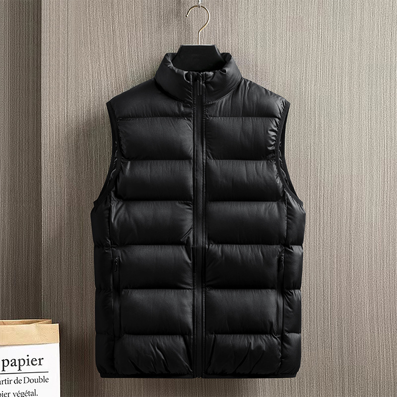 Men's Clothing Down Cotton Vest Winter Thick Warm Jacket Men's Solid Color Stand Collar Casual Cotton Vest Vest Tops Men_voghion.com