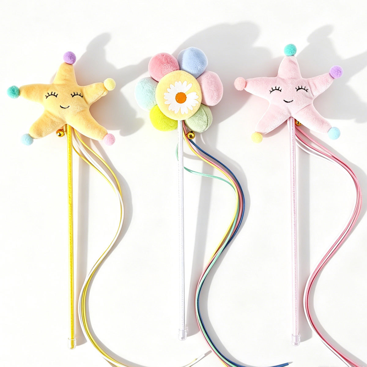 Juguete interactivo para gatos con sonido, varita de peluche con forma de estrella de mar y girasol, con borlas y cascabel, para estimular a tu gato.