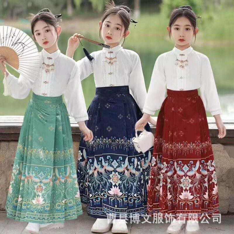 2024 New girls' spring vest skirt suit ancient style Ming Han clothing children's Chinese style ancient costume girls' Tang suit
