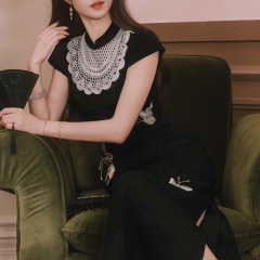 2025 新しい [Modieying] 新しい中国風のレトロな改良されたチャイナドレス女性の夏のサテン蝶の美しいドレス