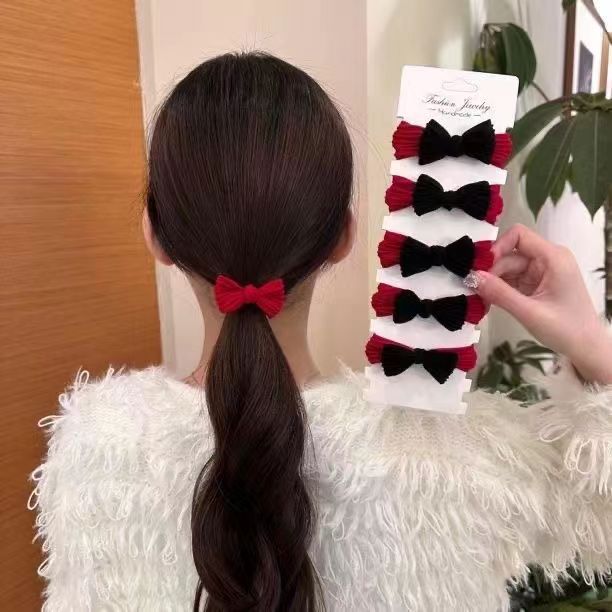 Año nuevo lazo rojo cuerda de pelo cola de caballo sin costuras de espesor de Pelo elástico anillo nuevo cabeza de bola chica accesorios para el cabello image 4