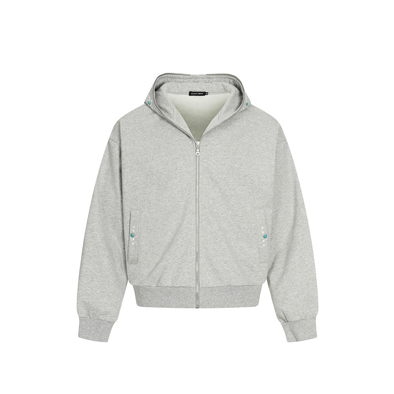 Dc+0267 American Retro Boxy Sapphire Hooded Sweatshirt Cardigan Men's Cleanfit Silhouette Short Wide Jacket