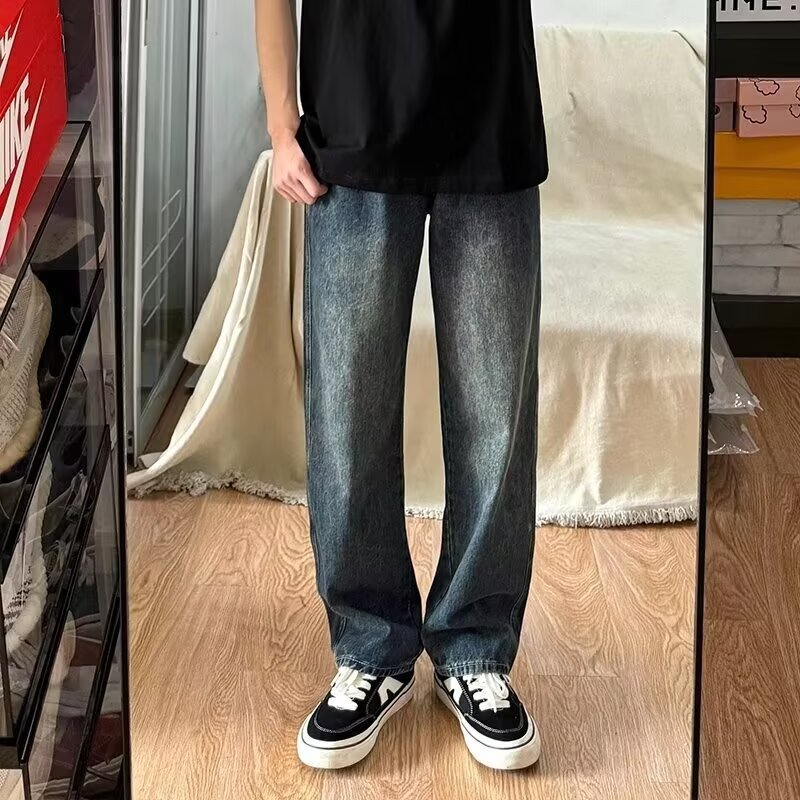 American High Street Retro Straight Jeans for Men Autum Thin 2024 New Trendy Brand Loose Casual Wide Leg Pants American High Street Retro Straight Jeans for Men Autum Thin 2024 New Trendy Brand Loose Casual Wide Leg Pants