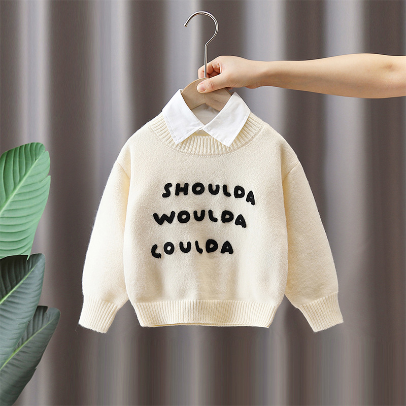 6509 suéter con letras para niños modelos de otoño e invierno 2025 nuevo suéter de fondo casual de finales de otoño para niños tops de otoño