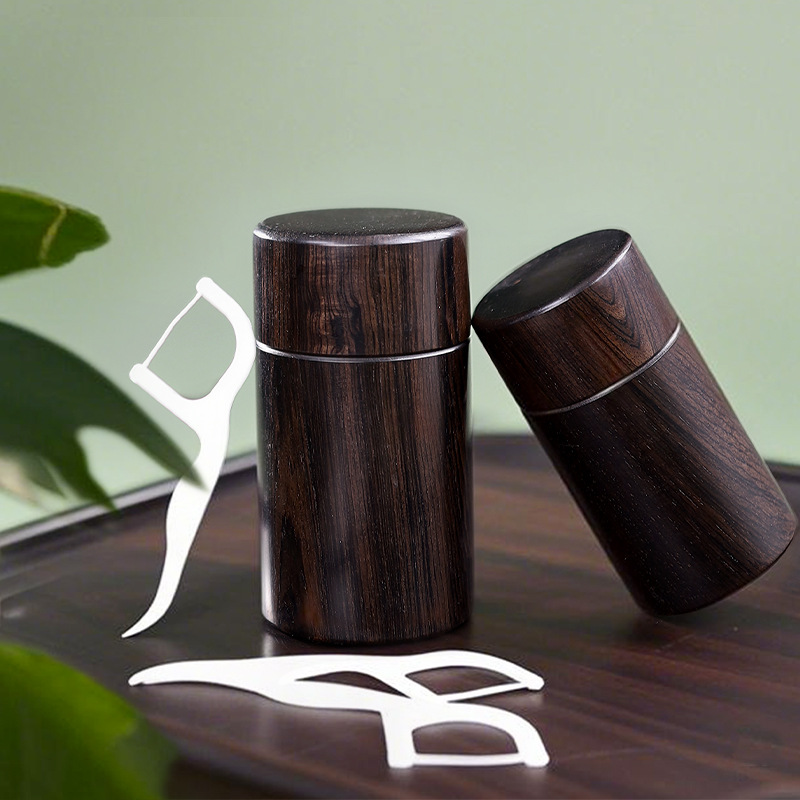 Muquju Ziguangtan hilo dental para el hogar, tubo de palillo de dientes, tubo de almacenamiento creativo retro de madera maciza, tanque de almacenamiento de té portátil de viaje