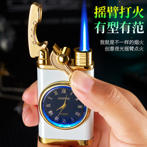 New and unique rocker lighter with LED light, multi-functional watch lighter, creative luminous direct charging lighter