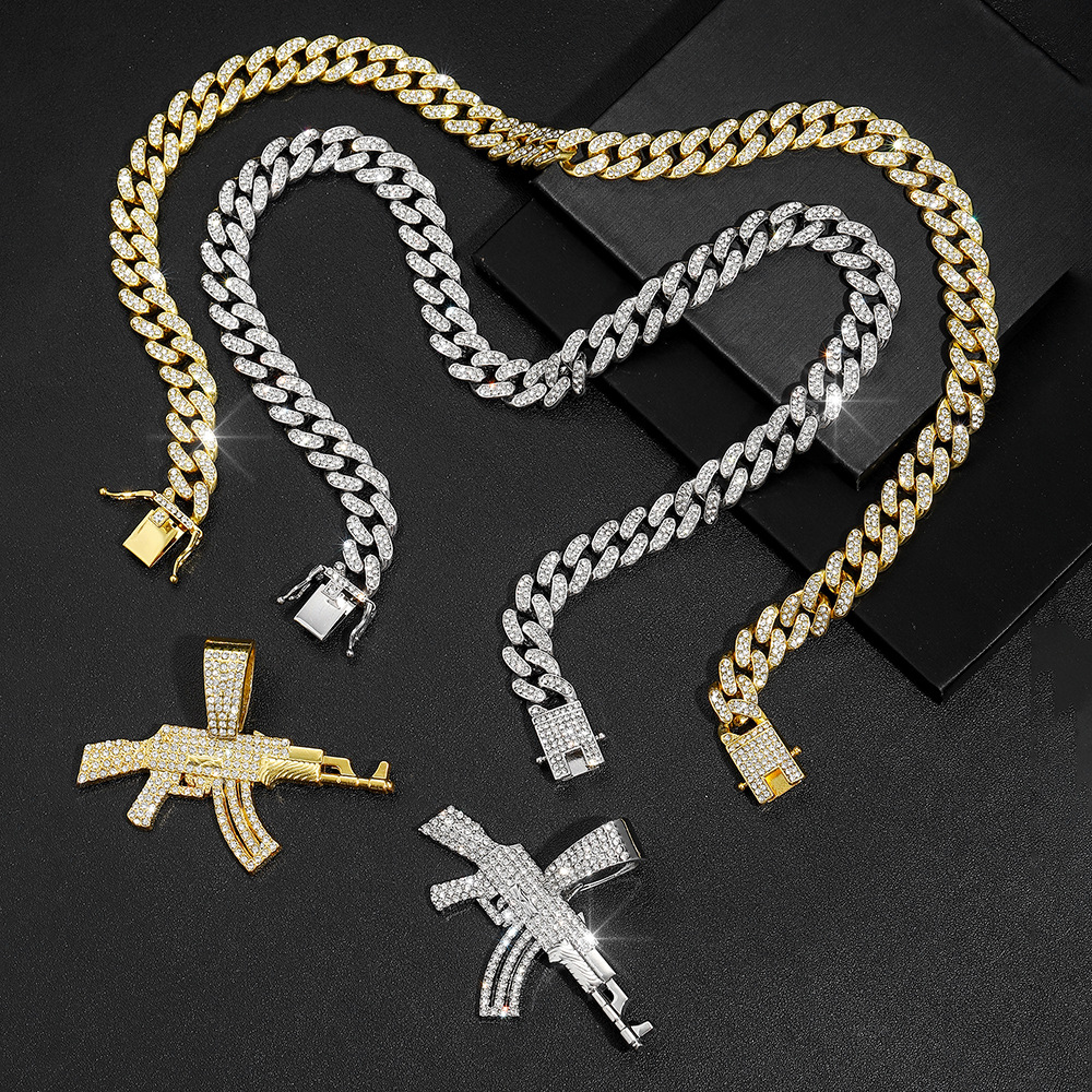 Alloy Pendant Material Hip-Hop Gun Alloy Inlay Rhinestones Unisex Pendant Necklace Necklace Pendant Men Pendant Necklaces