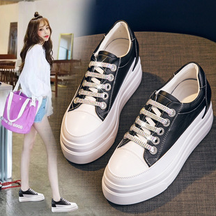 Genuine Leather Thick-Soled White Shoes 2025 New Women's Versatile Casual Niche Sneakers Platform Women's Shoes Inner Height Increasing Shoes