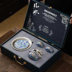 999銀の純度の銀の工夫の茶器のセットのエナメルの色のティーポットの銀の壺の1つの壺の2杯の高級な贈り物の箱は目上の人に送ります。