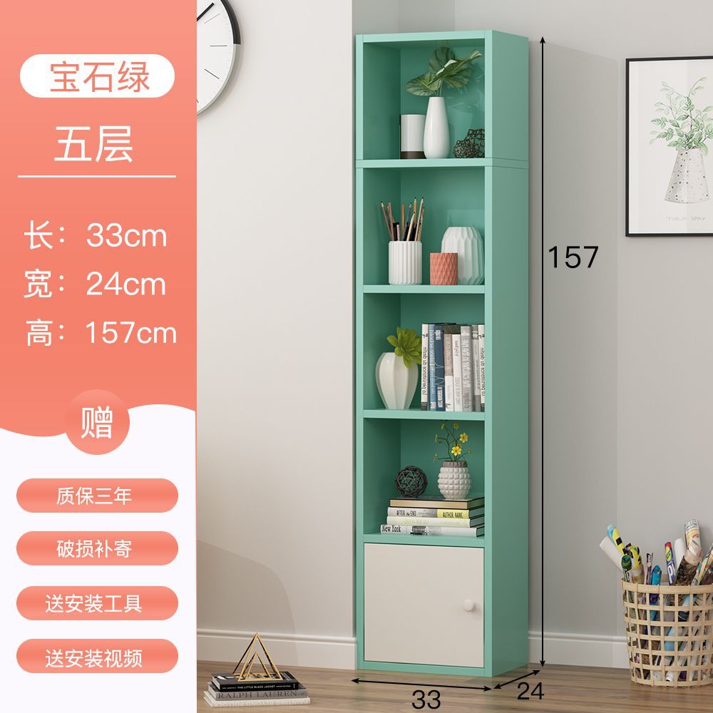 Estante de libros simple estante simple pequeño estante de libros contra la pared estante estrecho dormitorio de niños y estudiantes abertura de almacenamiento estilo nórdico