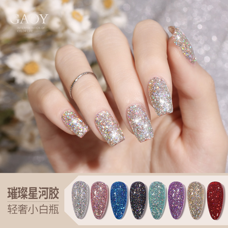 Goya Bright Star River pegamento Nail Polish pegamento 2024 nuevo pegamento flash brillante adecuado para la tienda de esmalte de uñas Starry Sky Nail Polish pegamento
