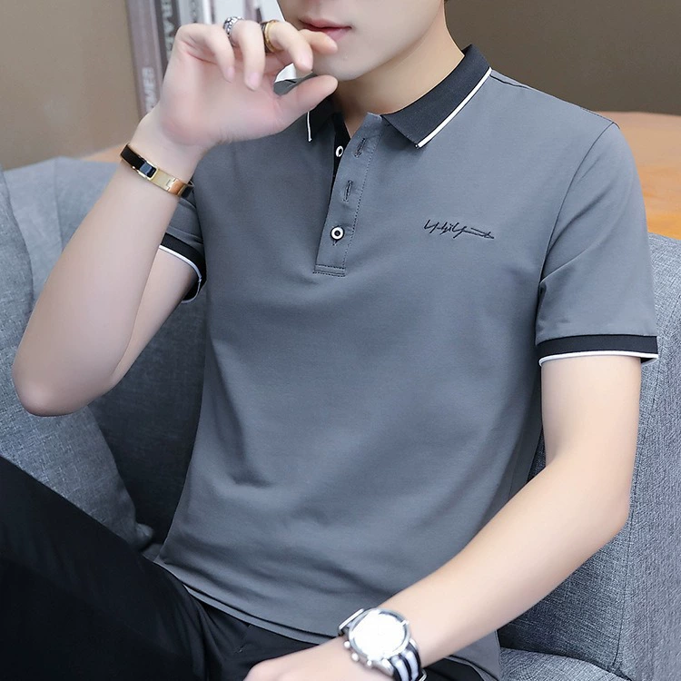 Мужская летняя деловая футболка-поло летняя городская модная тенденция 95 хлопчатобумажных коротких рукавов ржавчины отворот