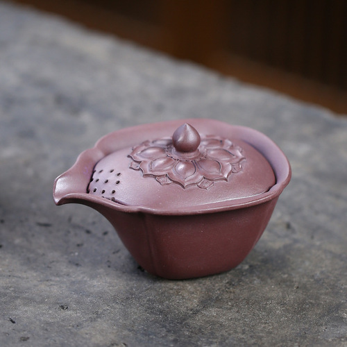 Yixing Original Mine Purple Clay Sloping Slope Lotus Hand Grab Tea Vessel Tea Strainer Filtration Tea Pot Gongfu Cup Cover Bowl