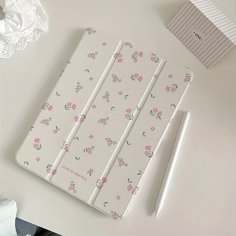 New mirror pink small floral iPad2022 protective case 11 inch flat tri-fold air4/air5