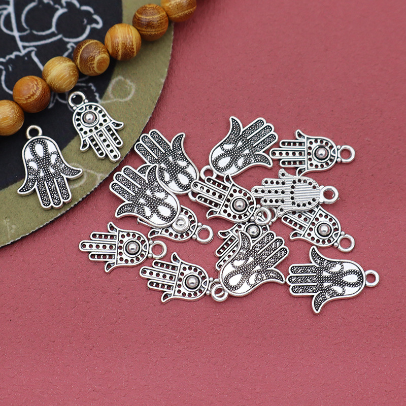 Hamsa Hand vintage alloy pendant accessory for earrings, bracelets, necklaces, braided cords, and DIY jewelry accessories