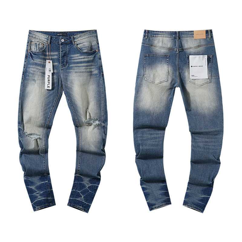 跨境欧美PurpleBrand牛仔裤jeans水洗做旧复古破洞泼墨潮流直筒|undefined