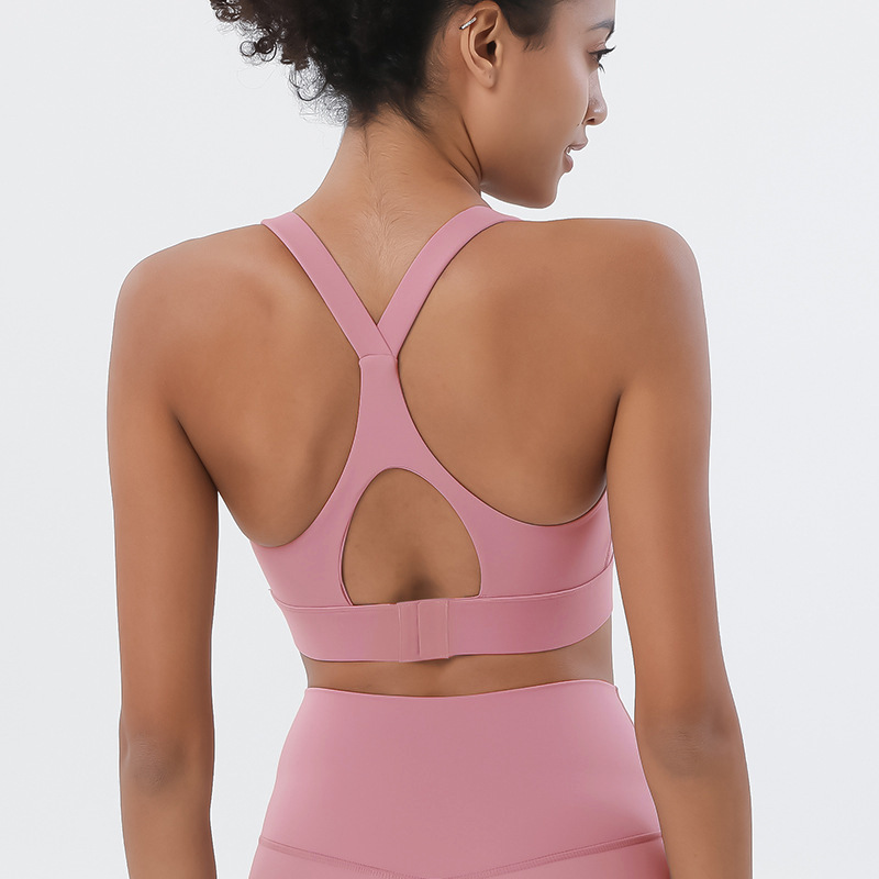 Procesamiento personalizado de doble cara abrasión cruzada espalda buckle antichoque yoga bra deportivo chaleco deportivo ropa interior
