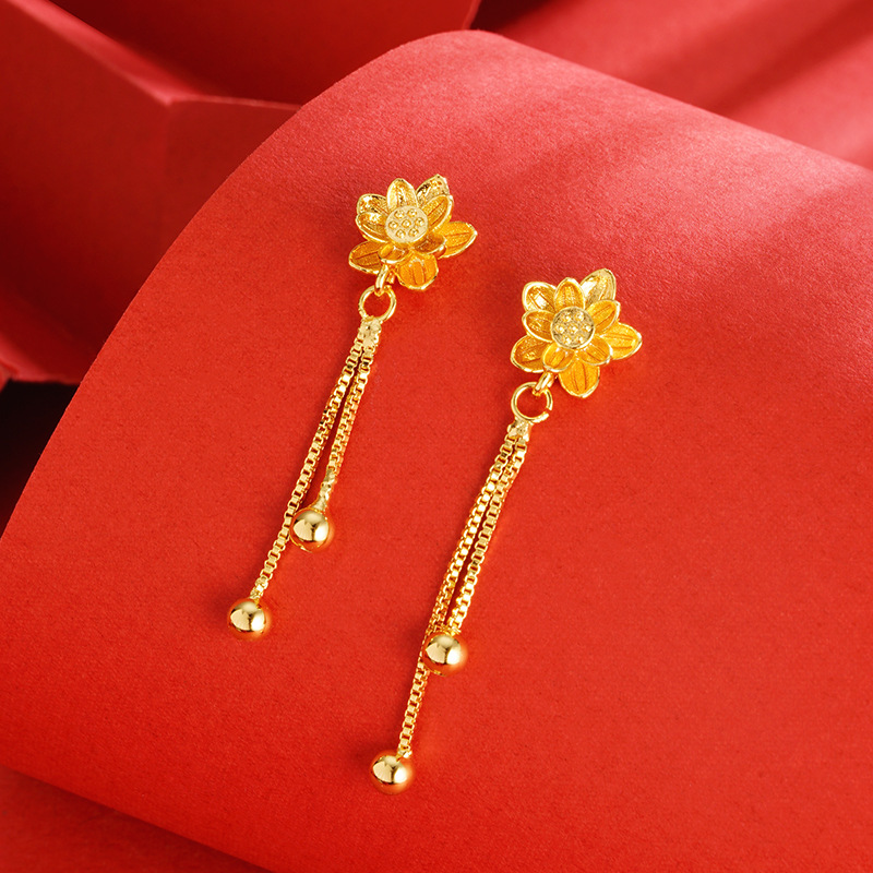 Pendientes de loto de estilo chino pendientes de flores retro elegantes de las mujeres estilo antiguo arena oro imitación oro diseño sentido Pequeño Libro Rojo popular image 3
