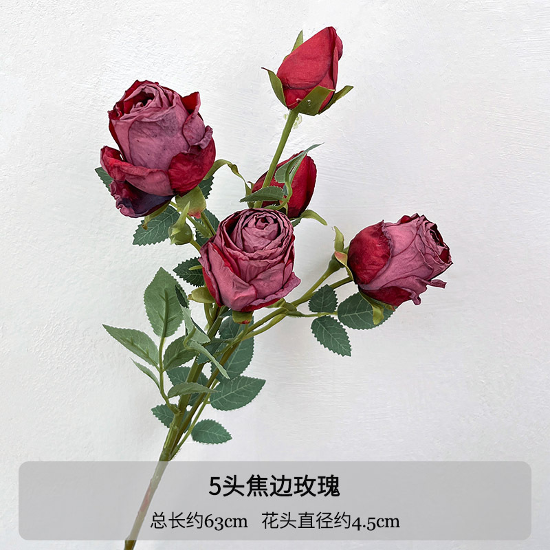 Imitação de flor seca rosa carmesim de 5 cabeças