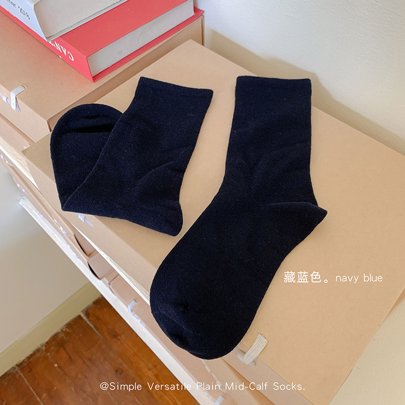 纯色系基础款百搭简约袜子女羊毛混纺保暖透气高螺口基础中筒袜|undefined