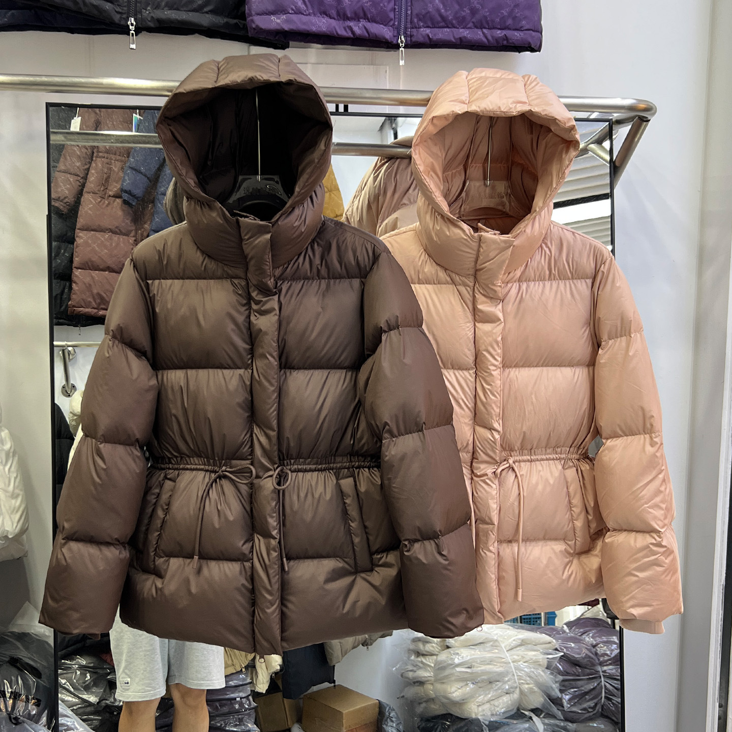 2025 New Women's Mid-Length Thickened Korean-Style Waist-Cinching Drawstring Slimming Puff Hooded Puffer Jacket