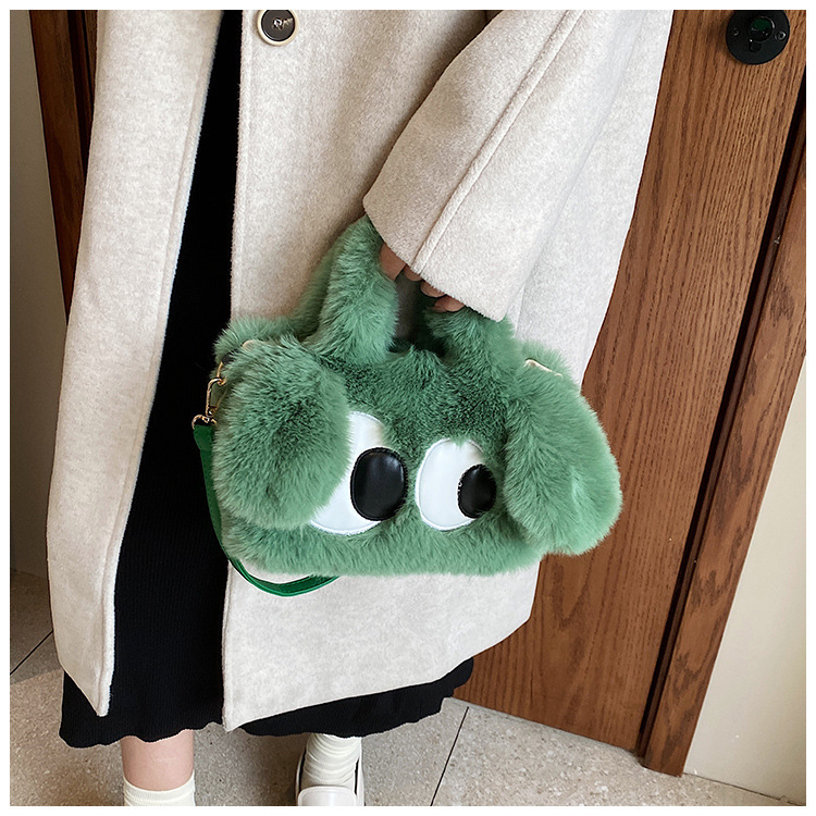 Autumn and Winter Plush 2023 New Cute Big Tote Single Shoulder Crossbody Cross Eyed Puppy Bag_voghion.com